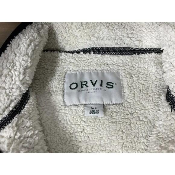 ORVIS 1/4 Zip Pullover Mens Grey Sherpa Lined Large Handwarmer Pockets - Picture 5 of 9